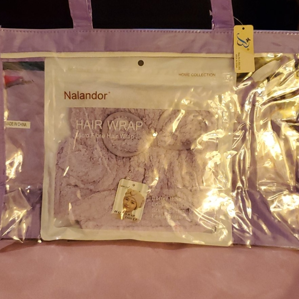 Purple clear tote bag with a free micro hair wrap
